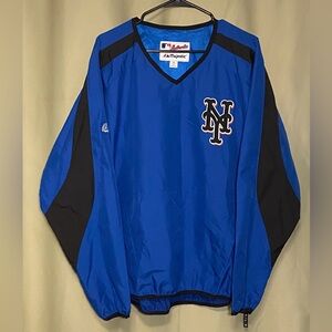 New York Mets MLB Y2K Majestic V-Neck Neck Pullover Royal Blue Windbreaker Men M